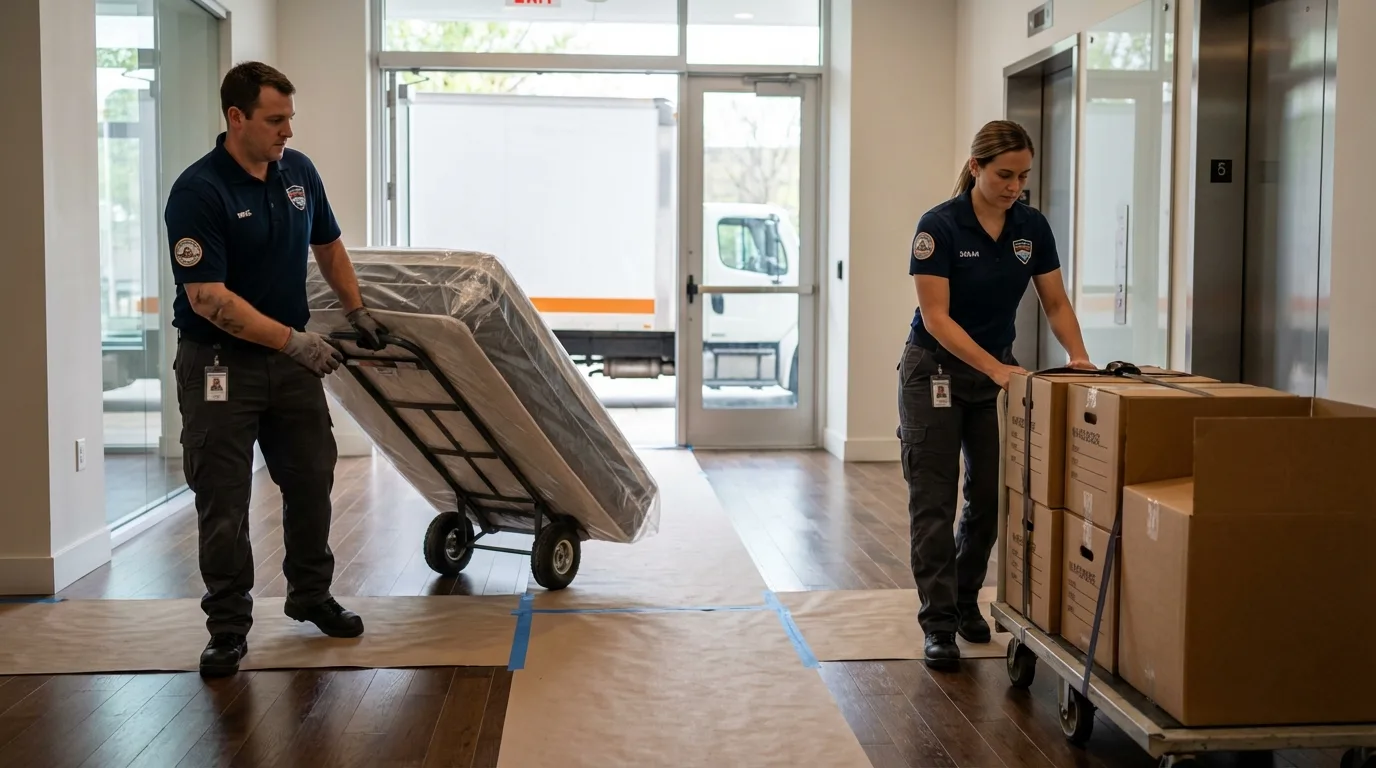 Professional apartment movers loading elevator in Keewatin, MN